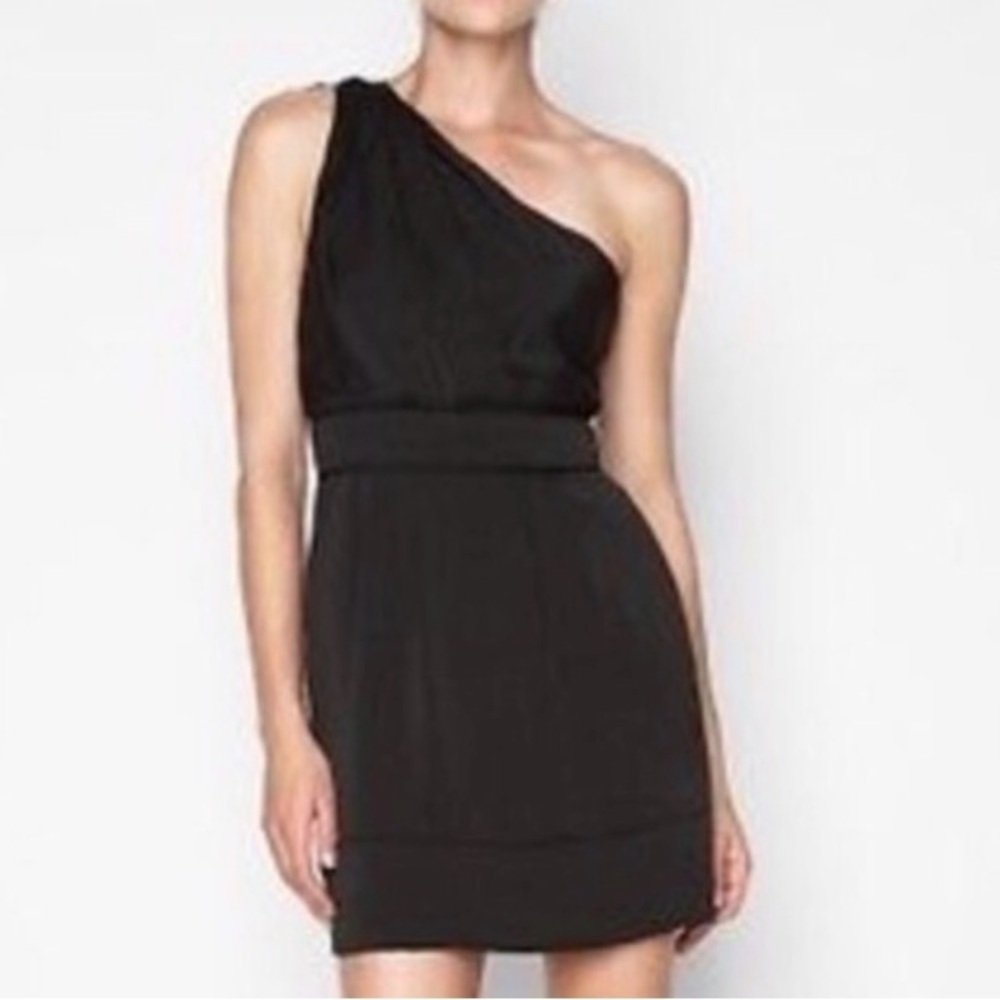 NWT BCBGeneration One Shoulder Black Satin Cocktail Mini Dress Size 0